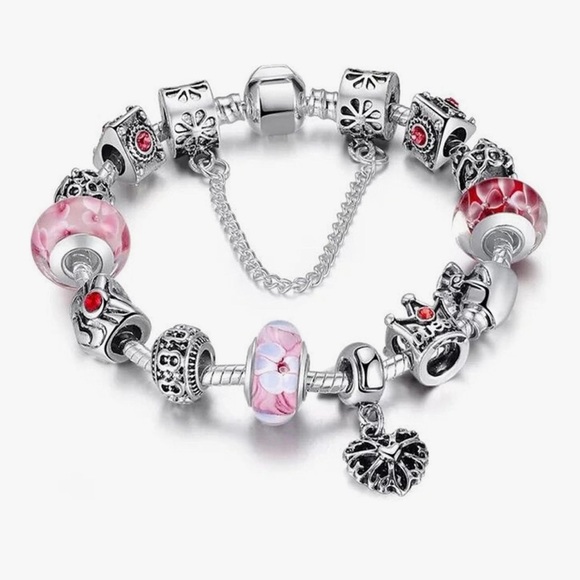Jewelry - Elegant silver plated and Pink Charm Bracelet